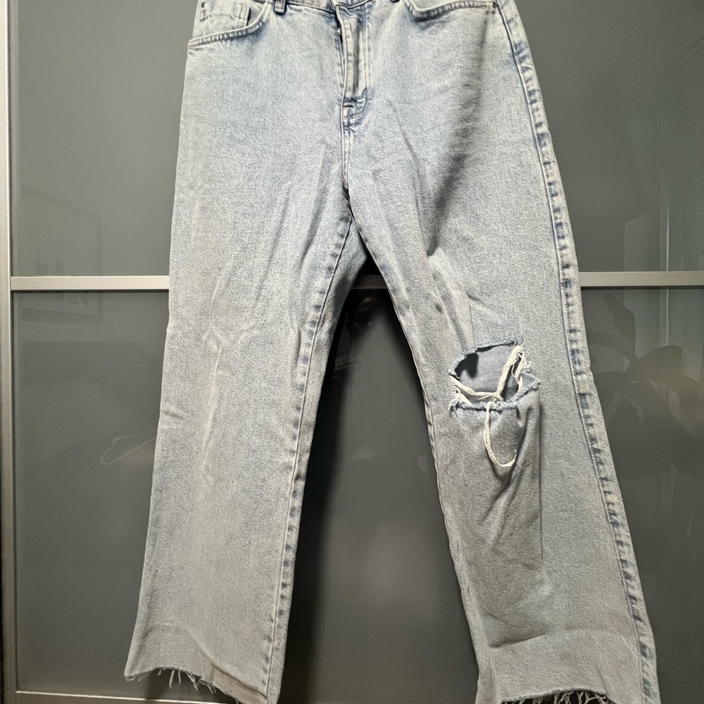 Zara Blue Straight Leg Distressed Jeans